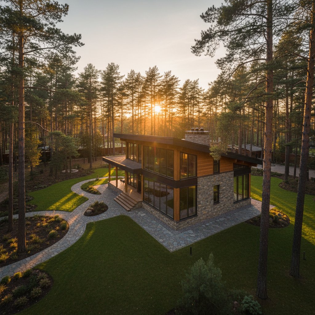 Modern countryside cottage with landscaped garden in rural English setting